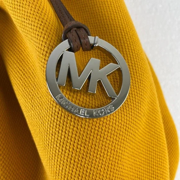 Michael Kors Marina Mustard Yellow Large Canvas Tote Handbag Rope Handle Hobo - Picture 3 of 16